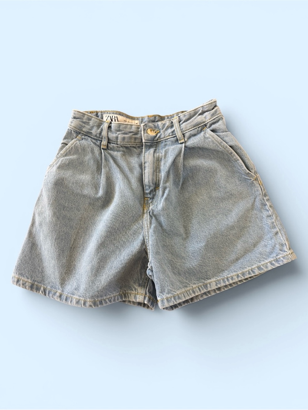 Zara Pale Blue High-Rise Denim Shorts